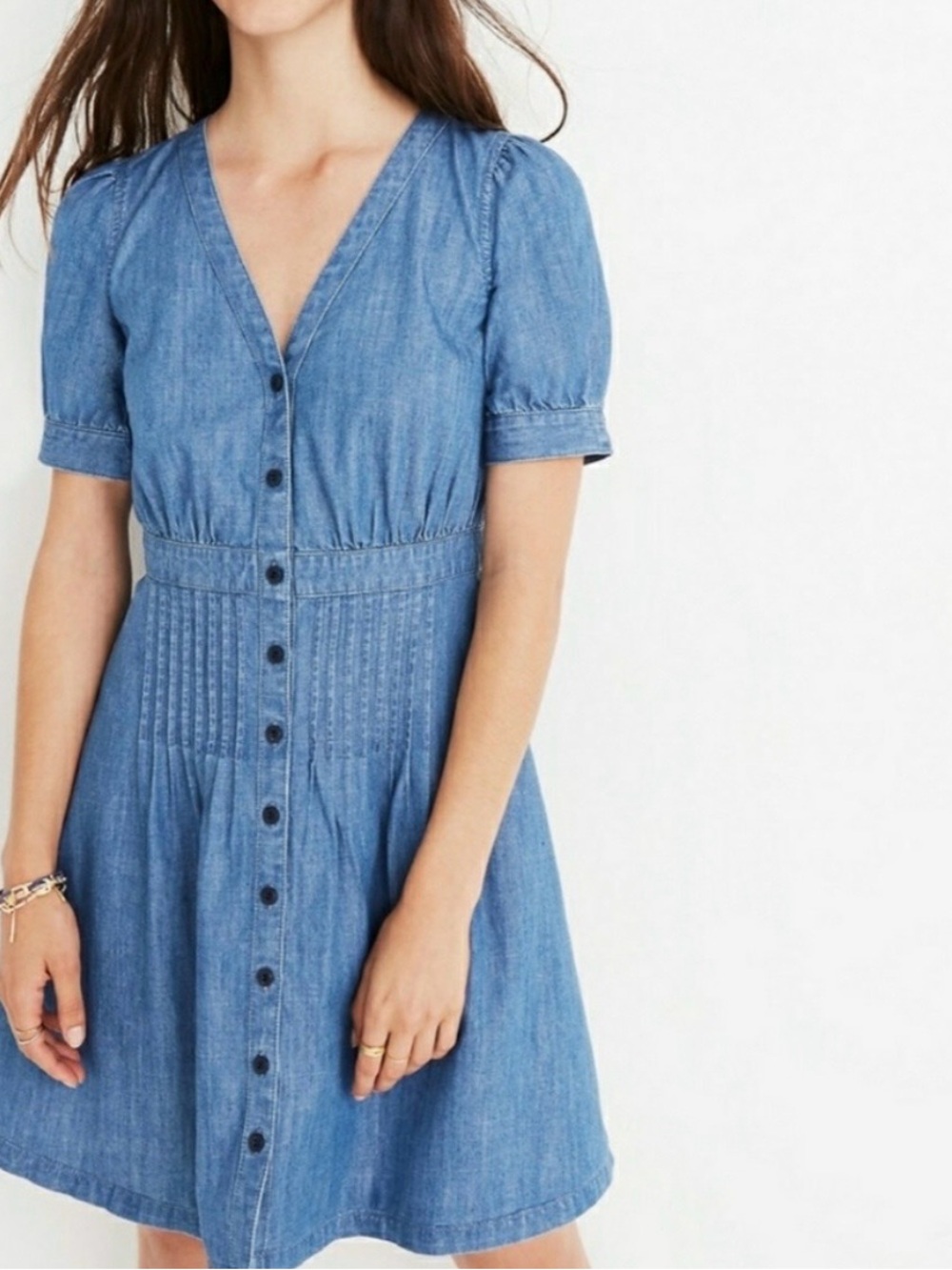 Madewell Blue Denim Button-Front V-Neck Mini Dress